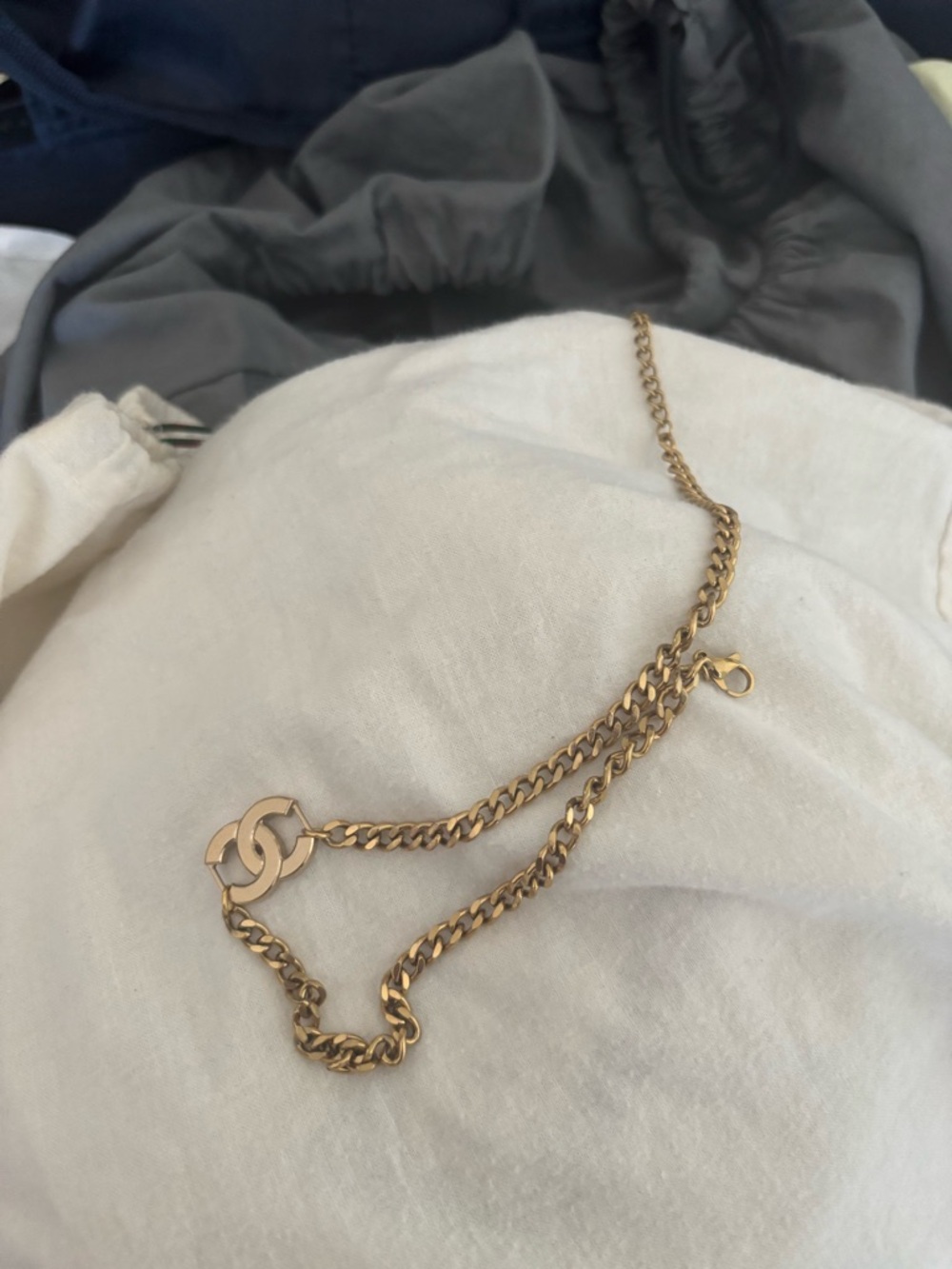 CHANEL Gold Chain Necklace with Interlocking CC Charm